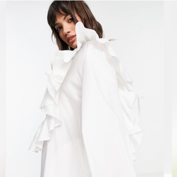 ASOS Edition white ruffle detail oversized shirt dress size 2 - Picture 3 of 10